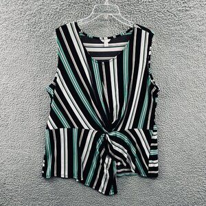 Cato EST 1946 Women Top Extra Large Black Green Stripe Sleeveless Pullover Shirt